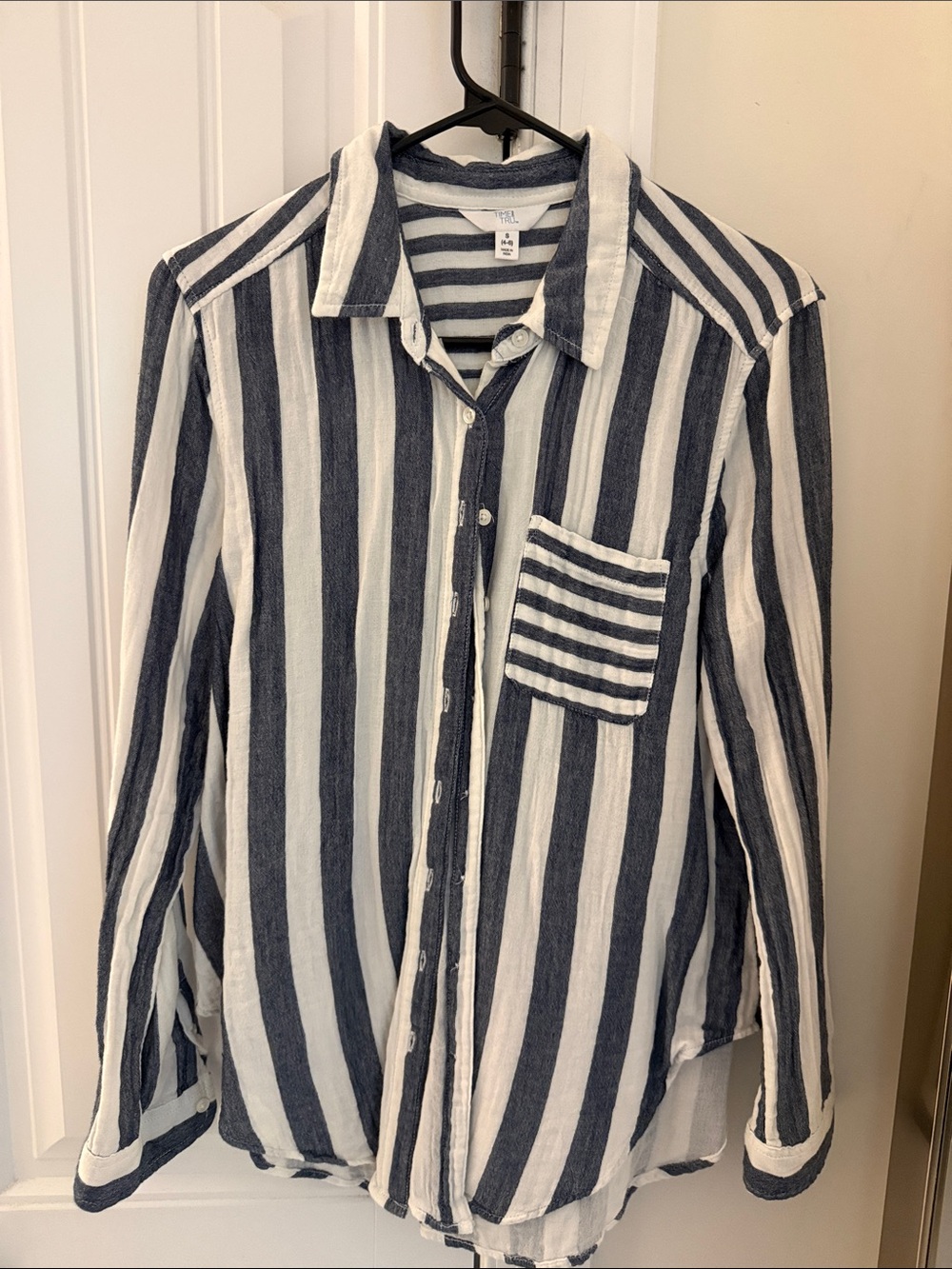 Time and Tru Navy and White Striped Button-Down Shirt